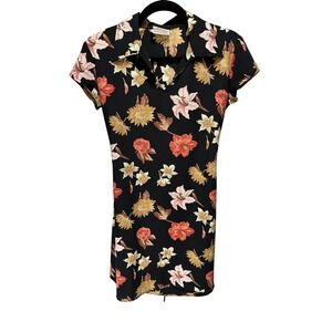 Dynamite Mini Dress Womens Small Black Vintage 90s Dark Floral Whimsy Spring